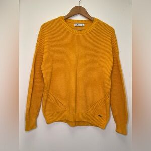 Hollister Mustard Yellow Chunky Knit Sweater Cozy Ribbed Crewneck Size S